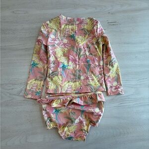 Pink and Yellow Rashguard Swim Top